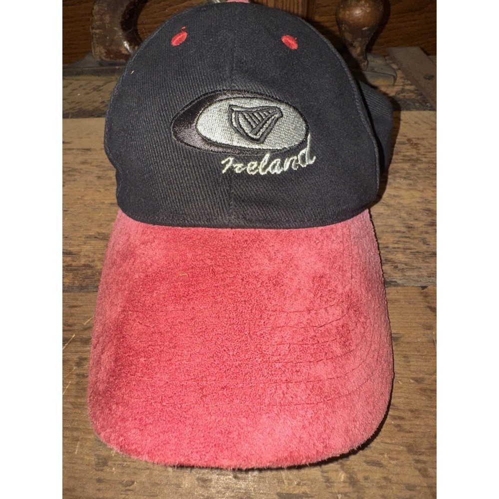 Vintage Ireland Red Black Adjustable Hat Cap Suede Brim